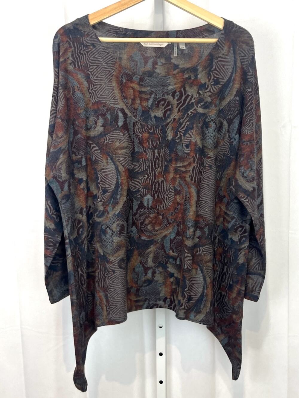SOFT SURROUNDINGS Mixed Print Dolman Sleeve Knit Top Scoop Neck Multicolor S / M
